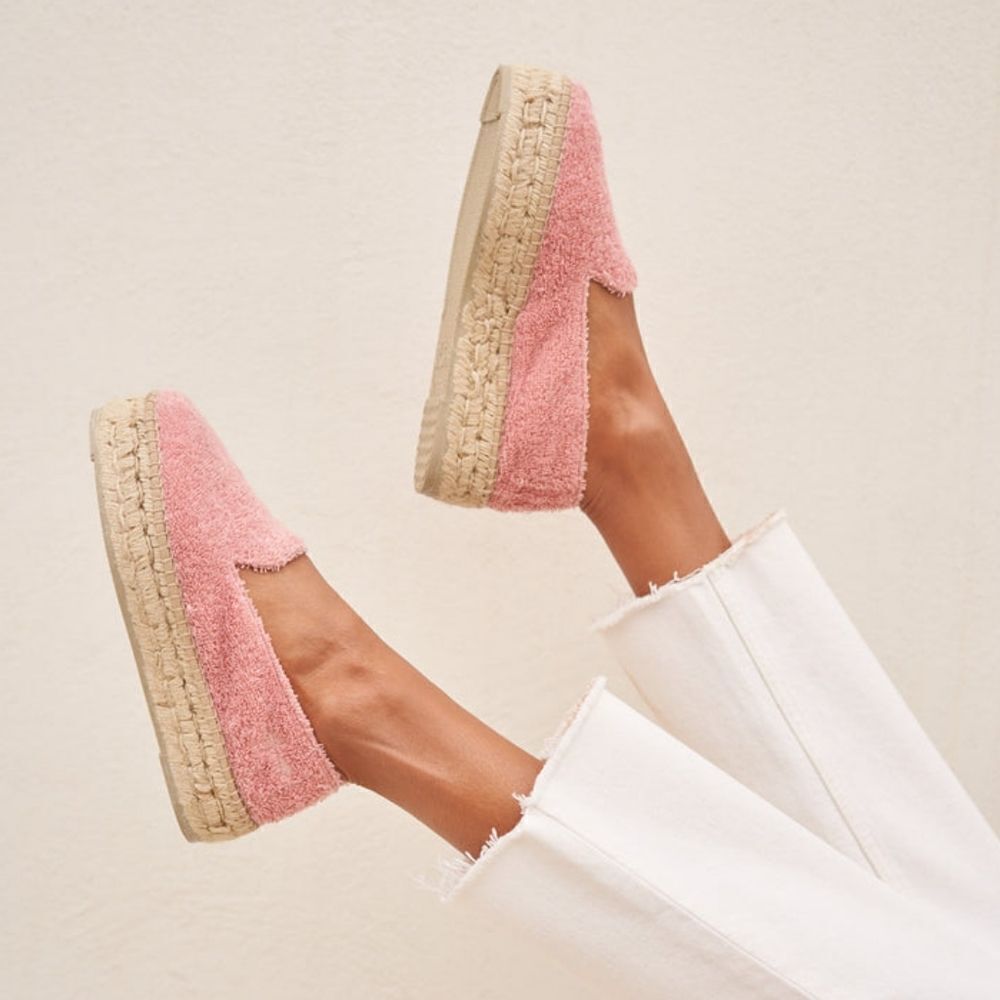 Manebi Italy Sydney Terry Double Sole Platform Espadrilles Pastel Rose 40